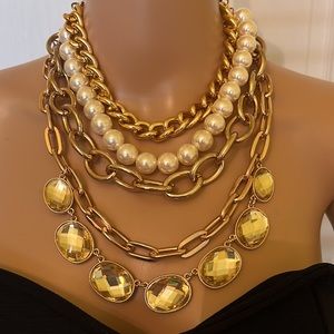Elegant Gold and Pearl Layered Necklace Set